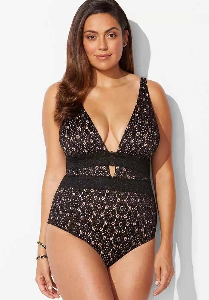 Lace Plunge One Piece Swimsuit | Swimsuitsforall.com