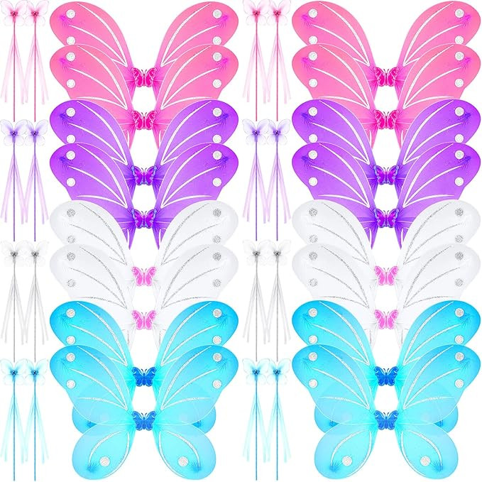 24 Sets Fairy Wings Butterfly Angel Costume Butterfly Wings for Girls Colorful Fairy Wands for Ki... | Amazon (US)