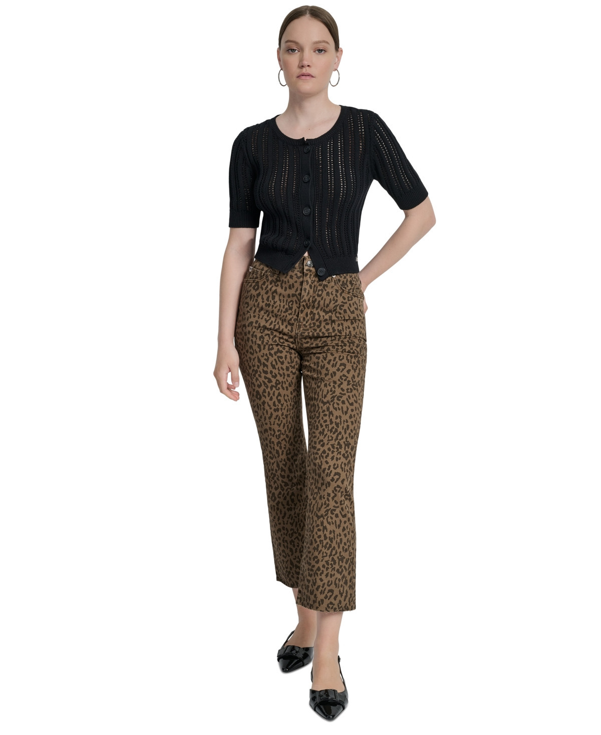 Dkny Jeans Women's Animal Print High Rise Cropped Flare Jeans - Nkz - Dk Earth Leopard Prt | Macy's
