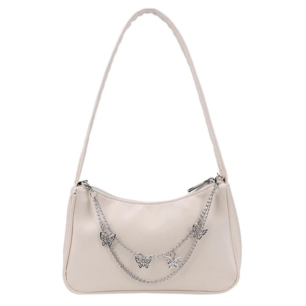 Yucurem Fashion Women Butterfly Chain PU Underarm Bag Casual Small Handbag (Beige) - Walmart.com | Walmart (US)
