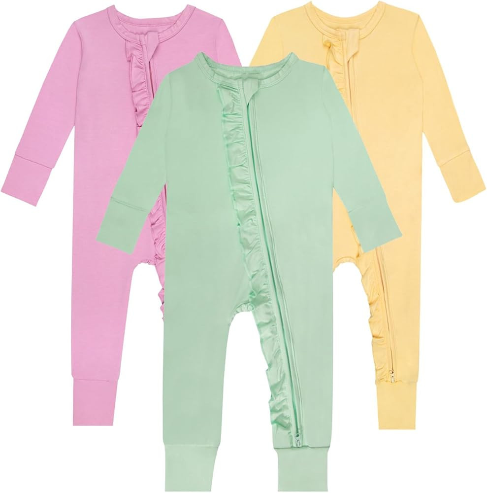GUISBY Bamboo Baby Long Sleeve Footless Rompers, 2 Way Zipper with Ruffle Sleepers 0-24 Months 3-... | Amazon (US)