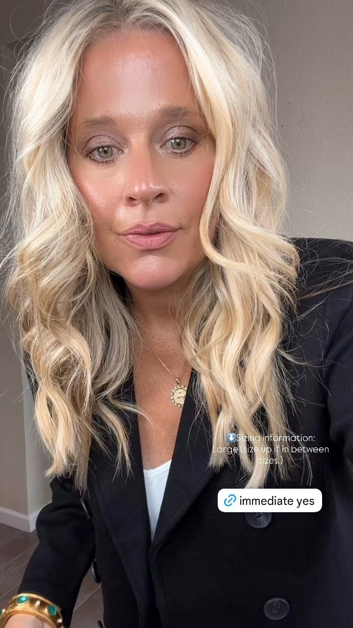 ✨Tap the bell, save and ❤️ start here over 40 fashion, midlife style, midsize fashion and luxury looks for less.  

⬇️Sizing information:
Large tts (size up if in between sizes.) 
Jeans 12 (size down if in between sizes.)

Four places I’d wear this blazer

1. A client meeting with trousers
2. Lunch with friends over jeans and a simple tee
3. Dinner out with a dress and heels
4. Sunday church with wide leg pants

The blazer that makes jeans look intentional. 👀

The peak lapels and structured shoulders create Lift, while the princess seams give it shape. It’s made from a soft double-knit fabric, so I get that polished blazer look without the stiff feel.

I’d wear this from a work meeting straight to dinner. Which of the four looks would you try first?

👑 Helping you look good, feel good.-Lindsey Denver   Check back daily for belly-friendly style, confidence, and Outfit Physics™.

#LTKOver40 #LTKMidsize #LTKPlusSize

Comment SHOP below to receive a DM with the link to this post on my LTK ⬇ https://liketk.it/6ojhf