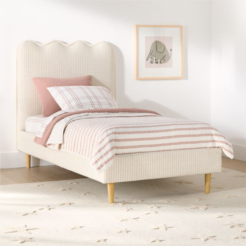 Waveland Ivory and Natural Stripe Upholstered Kids Twin Bed | Crate & Barrel