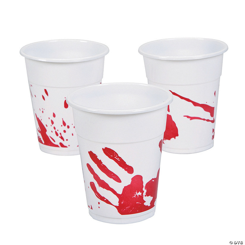 16 oz. Bulk 50 Ct. Bloody Handprint Halloween Disposable Plastic Tumblers | Oriental Trading Company