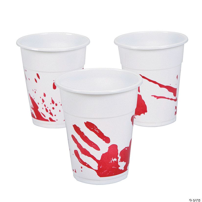 16 oz. Bulk 50 Ct. Bloody Handprint Halloween Disposable Plastic Tumblers | Oriental Trading Company