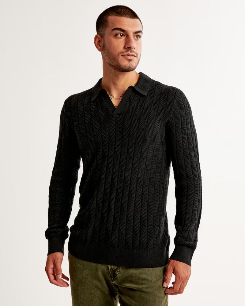 Men's Long-Sleeve Johnny Collar Sweater Polo | Men's Clearance | Abercrombie.com | Abercrombie & Fitch (US)