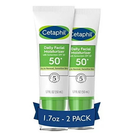 CETAPHIL Daily Facial Moisturizer SPF 50 Gentle Facial Moisturizer For Dry to Normal Skin Types No Added Fragrance (Packaging May Vary) 1.7 Fl Oz (Pack of 2) | Walmart (US)