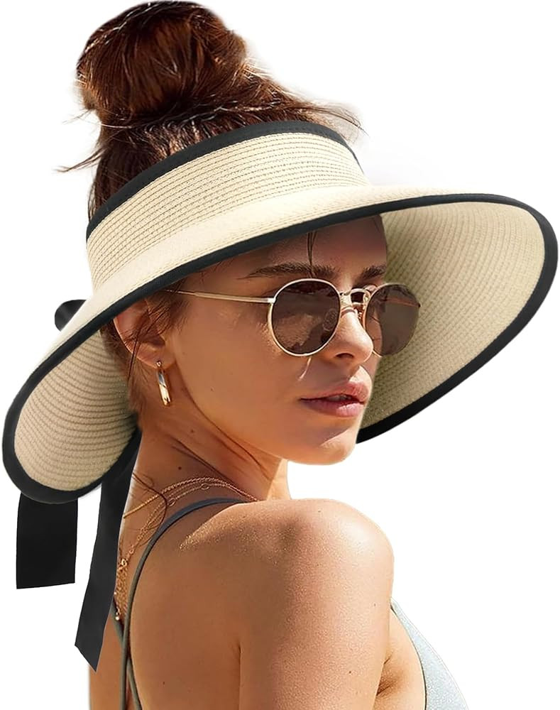Camptrace Sun Visors for Women Wide Brim Beach Hat Foldable Straw Visor Hat Ponytail Summer Packa... | Amazon (US)