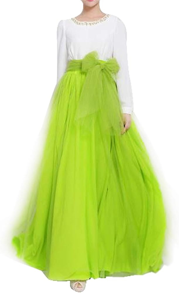 Women Wedding Long Maxi Puffy Tulle Skirt Floor Length A Line with Bowknot Belt High Waisted for ... | Amazon (US)