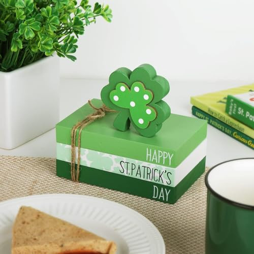 Treory St Patricks Day Decorations Tiered Tray Decor 5pcs, Lucky Shamrock Wood Books Table Signs Set Decor St Patricks Day Farmhouse Book Stack Decor for Gift Tabletop Desk Party Home Decals | Amazon (US)
