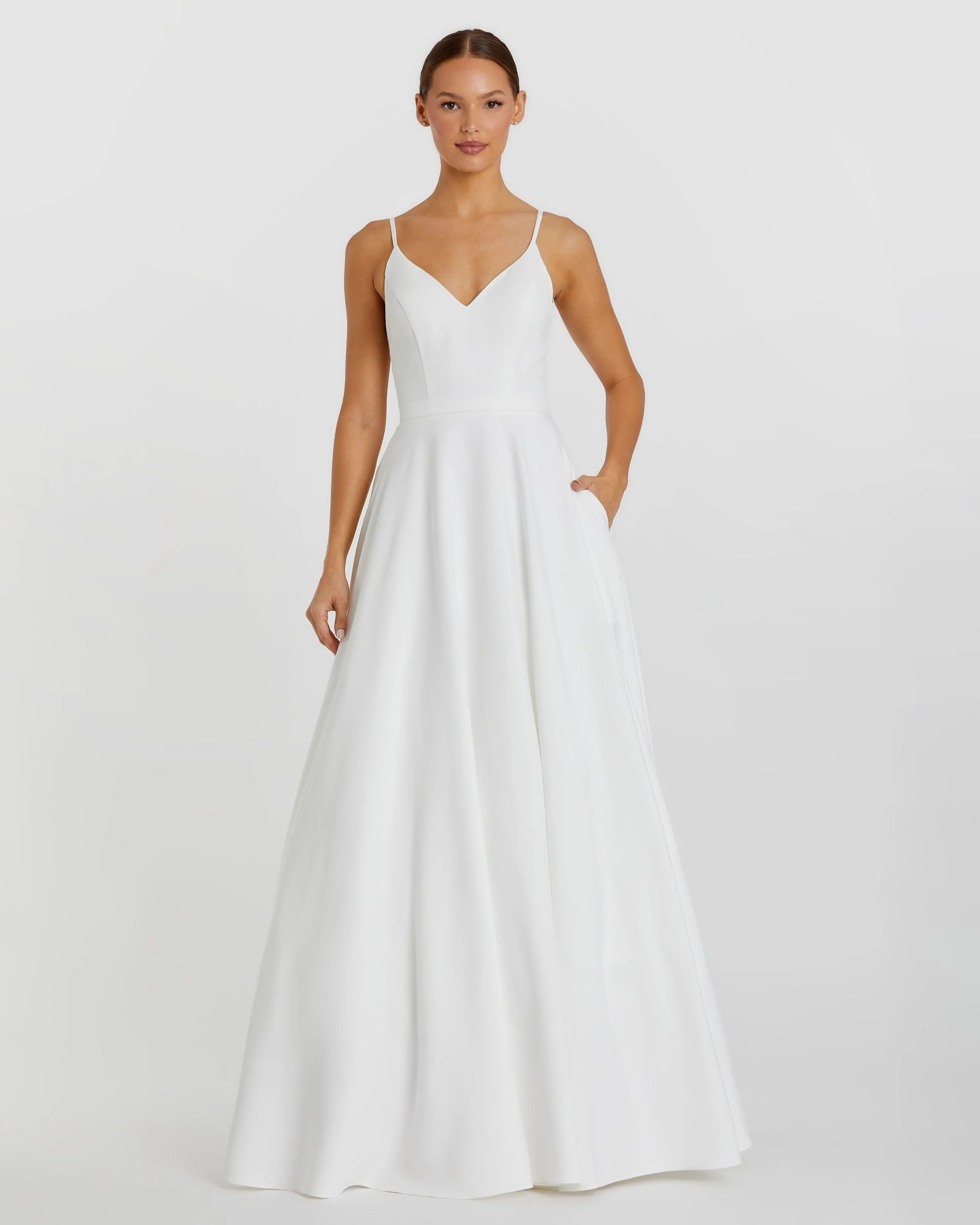 White Classic A-Line V-Neck Ballgown | Mac Duggal | Mac Duggal