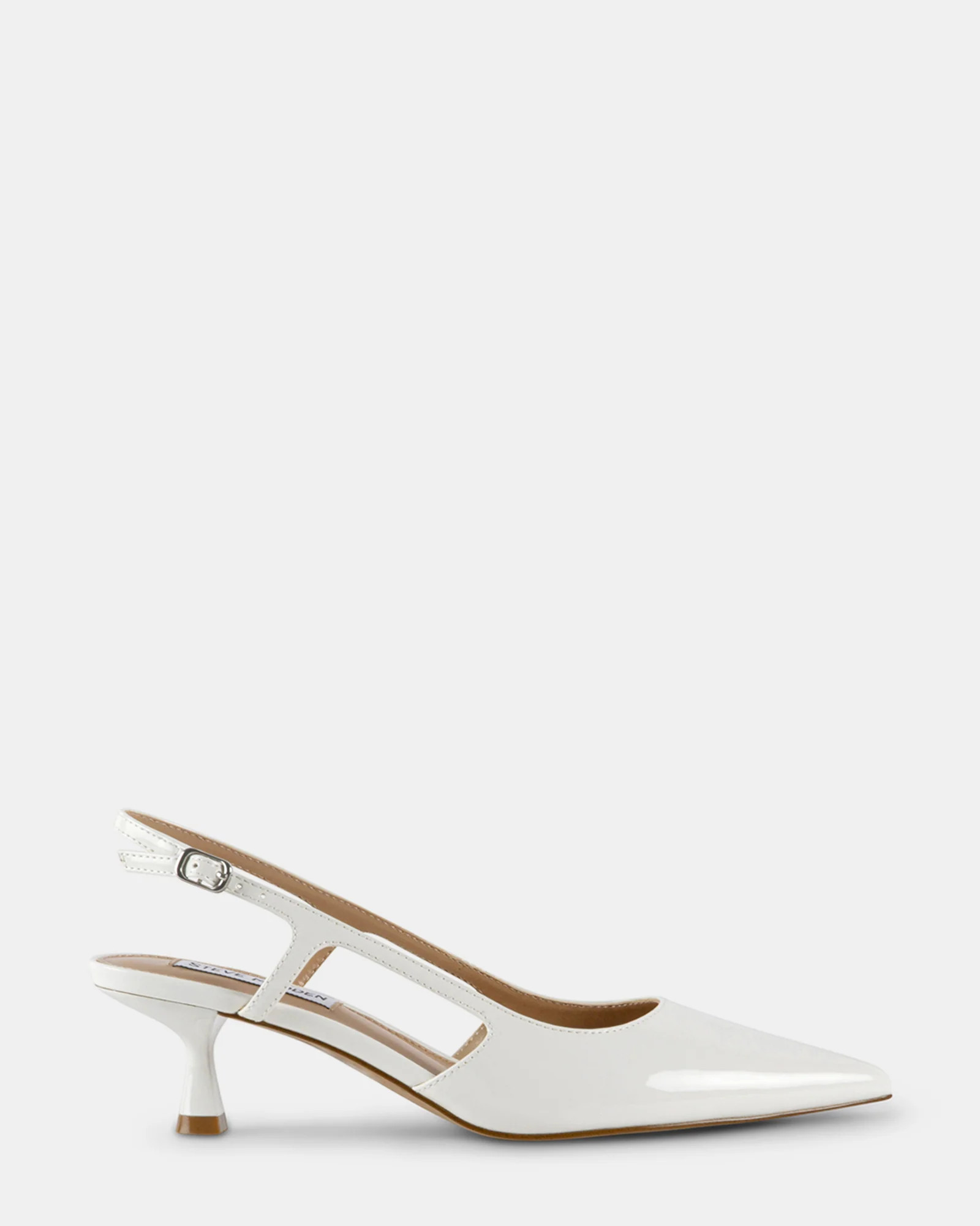 LEGACI White Patent Slingback Kitten Heel Pumps | Women's Designer Heels | Steve Madden (Canada)