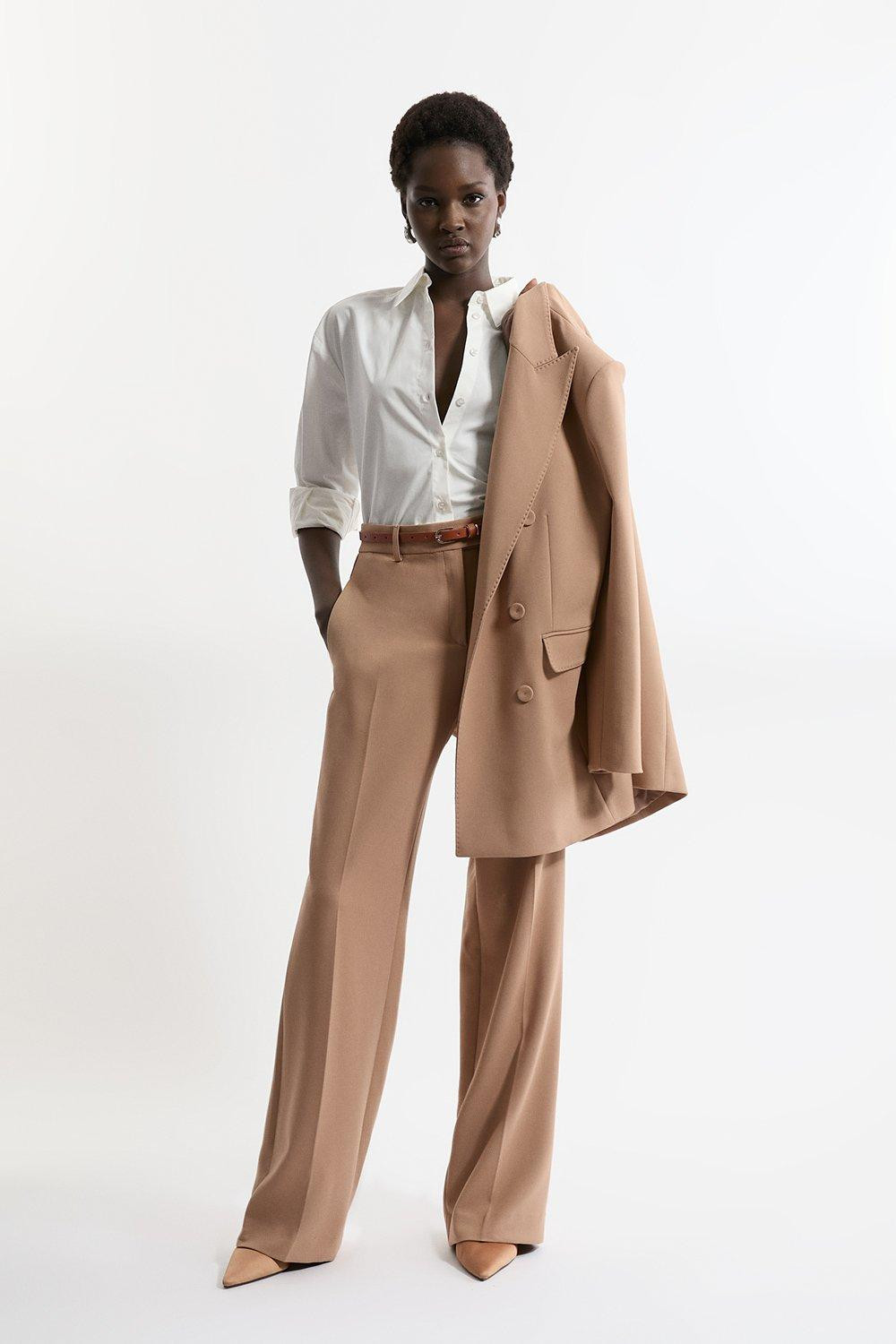 Compact Stretch Tailored Wide Leg Trousers | Karen Millen | Karen Millen UK + IE + DE + NL
