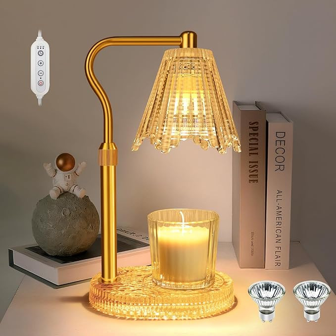 Crystal Candle Warmer Lamp with Timer, Adjustable Height Glass Candle Light, Vintage Electric Wax... | Amazon (US)