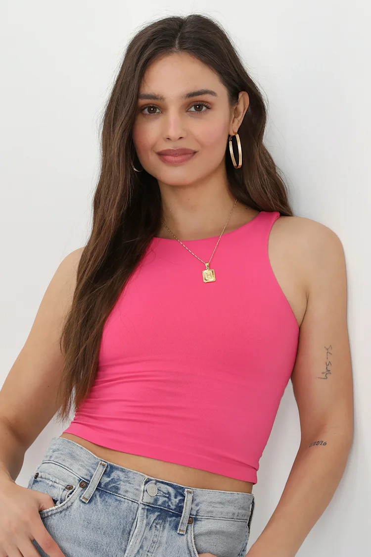 Clean Lines Hot Pink Seamless Cropped Cami Top | Lulus (US)