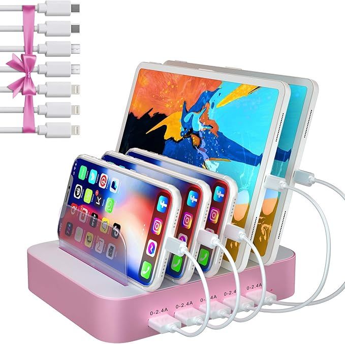 USB Charing Station Dock, 5 Port Charging Station with 7 Short Mixed Cables, for Women, Mother, G... | Amazon (US)