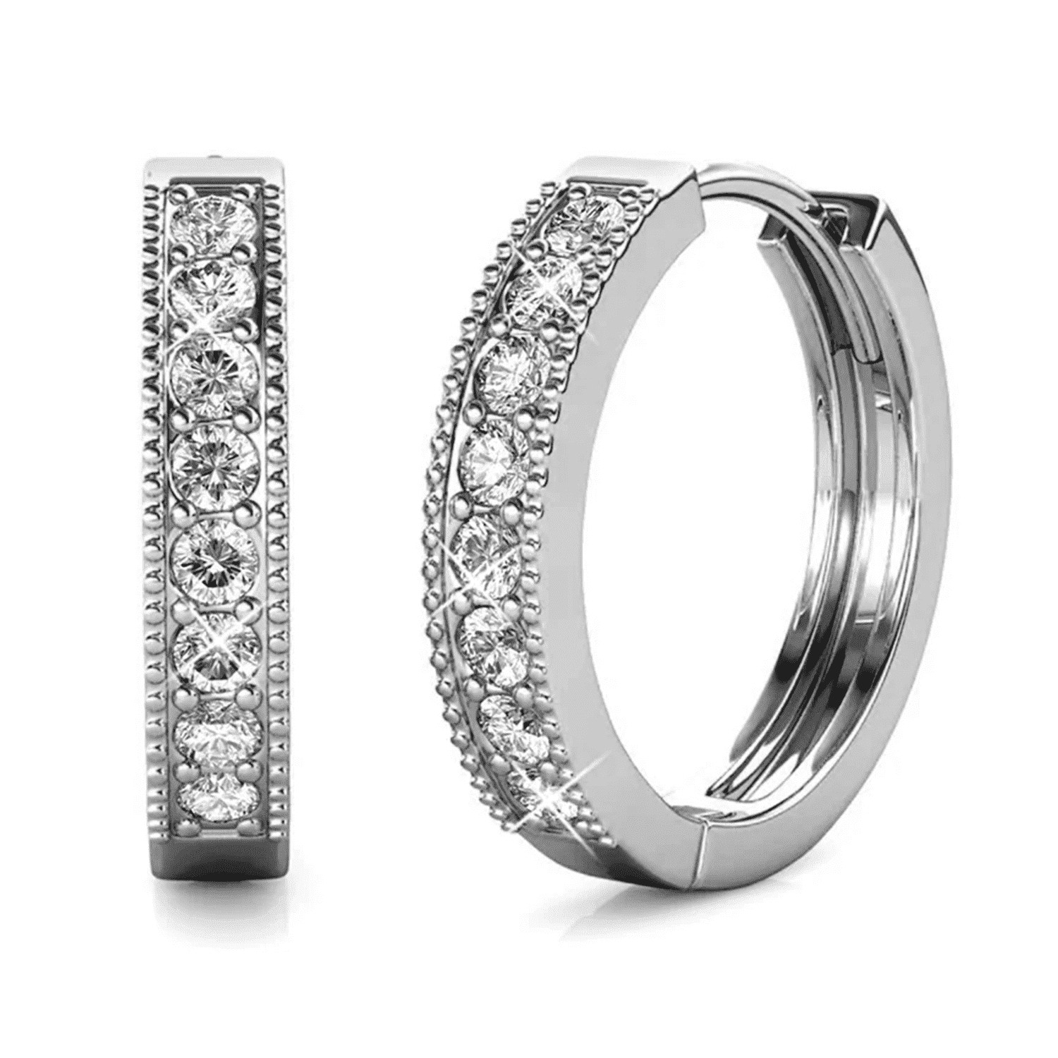 Cate & Chloe Lydia 18K White Gold Hoop Earrings with Crystals Silver Hoops for Women Sparkle Round Hoops for Ladies Hoop Earrings | Walmart (US)
