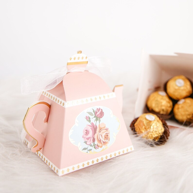 25 Pack | 4" Dusty Rose Mini Teapot Wedding Favor Boxes, Tea Time Gift Boxes With Ribbon & Glue D... | Etsy (US)