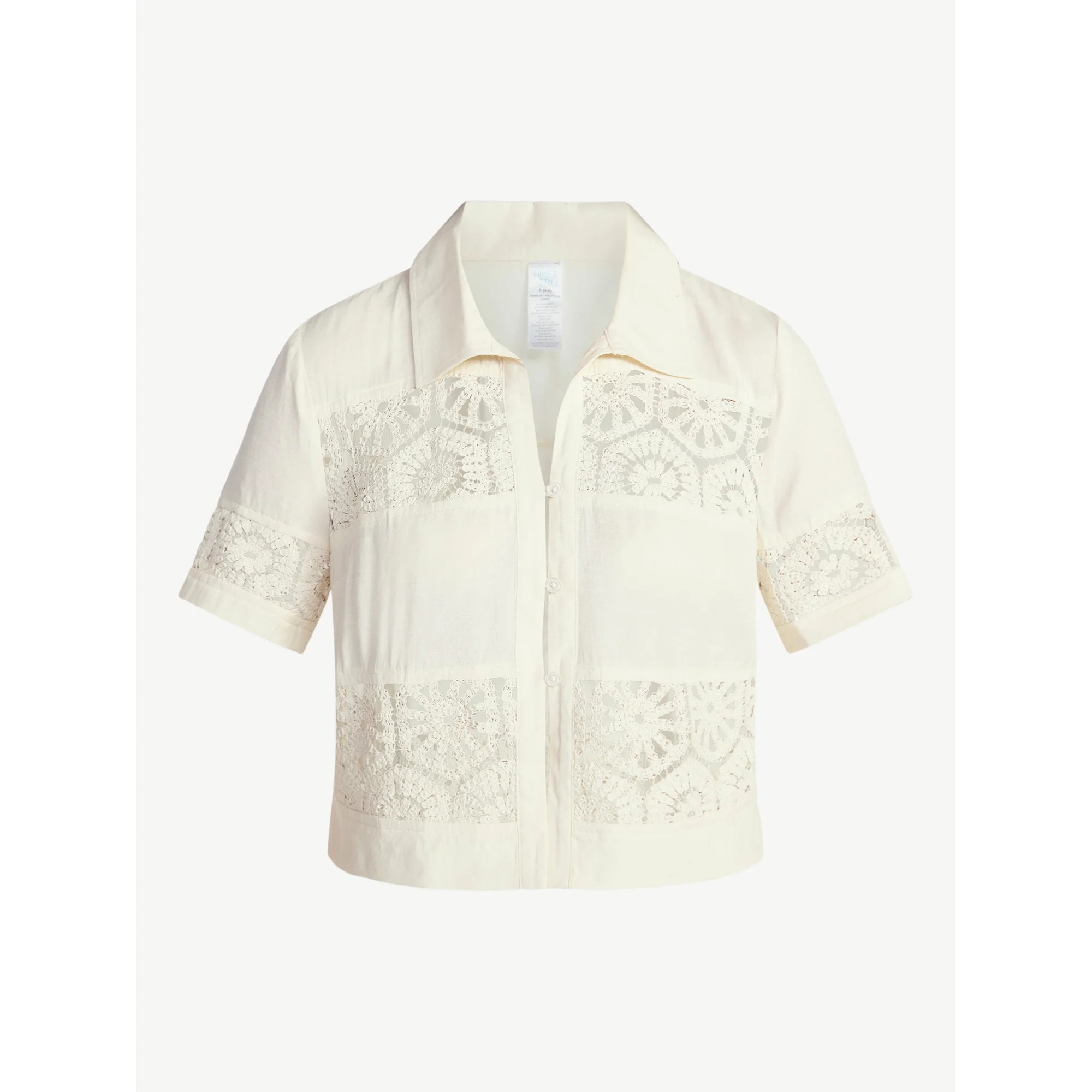 Time and Tru Women's and Women's Plus Size Palm Crochet Coverup Top, Sizes XS-3X | Walmart (US)