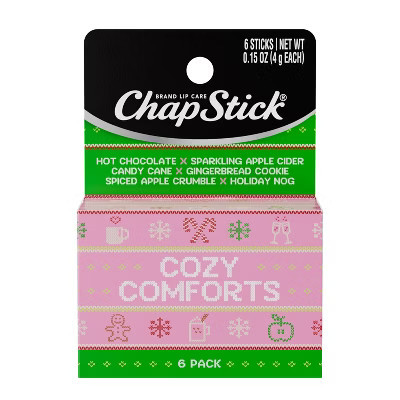 Chapstick Holiday Lip Balm - Cozy Comforts - Gingerbread/Apple Cider/Candy Cane/Hot Chocolate/Eggnog/Apple Crumble - 0.15oz/6ct | Target