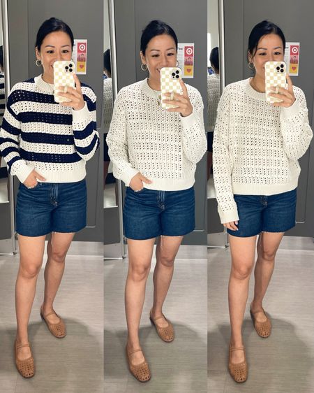 Size XS striped sweater
Size small & XL ivory sweater
Size 2 Jean shorts 
Flats are sandals


#LTKSaleAlert #LTKOver40 #LTKFindsUnder50