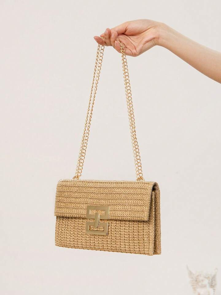 Multilayer Twist Lock Flap Chain Braided Shoulder Bag | SHEIN
