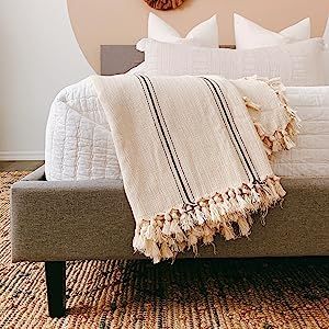 THE LOOMIA Sophie Turkish Cotton Boho Farmhouse Throw Blanket (Extra Large, Creamish Ecru Base wi... | Amazon (US)