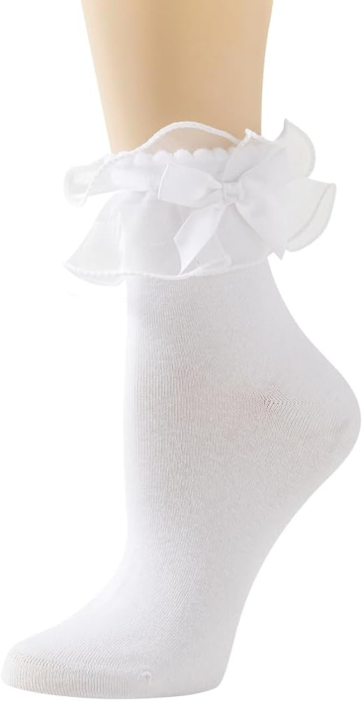SEMOHOLLI Lace Ruffle Frilly Ankle Socks for Women, Cute Cotton Socks with Lace Bow Ruffle Trim S... | Amazon (US)
