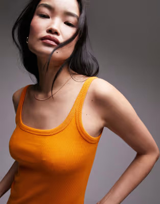 Topshop rib scoop neck skinny strap vest top in orange | ASOS (Global)