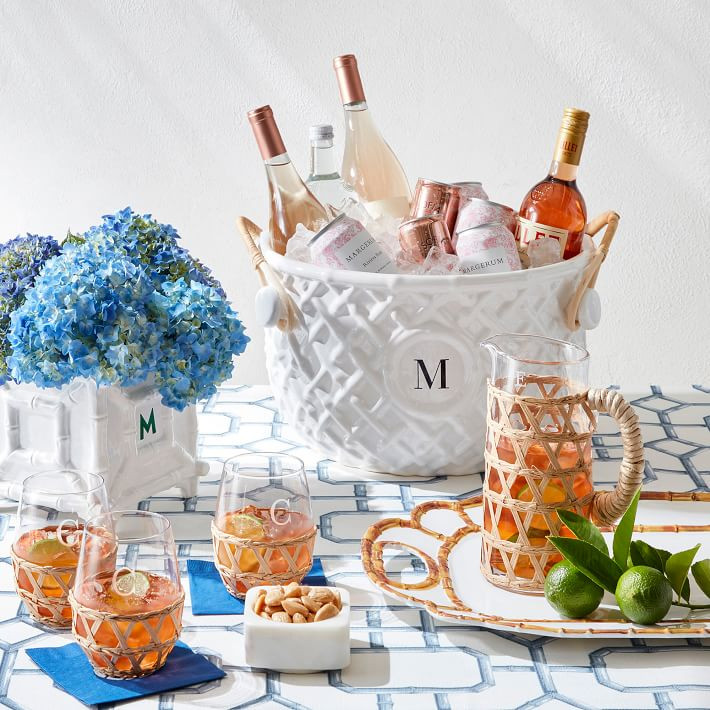 Hand-Woven Cane Stemless Wine Glasses | Mark and Graham