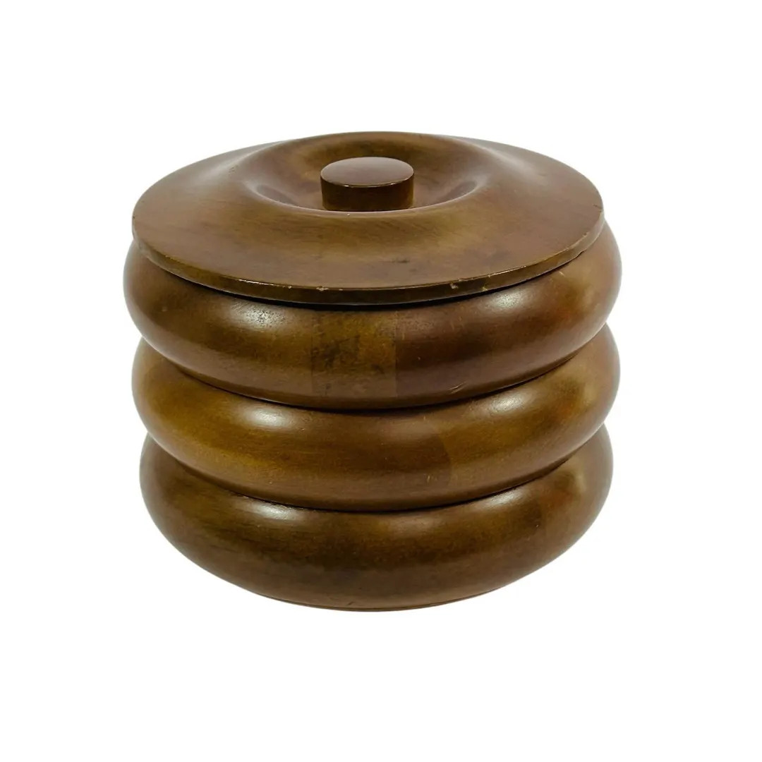 Hellerware Wooden Stacking Bowl Set of 3 Natural Wood Round Lid Vintage Serving | Etsy (US)