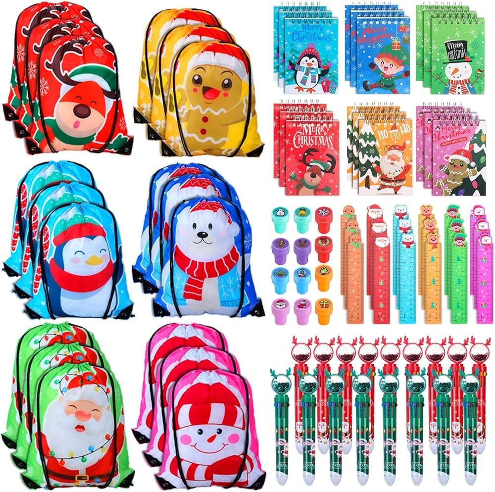 Zhanmai 84 Pcs Christmas Stationery Party Favor Bulk - 16.5 x 13.8" Christmas Goodie Bags with Dr... | Amazon (US)