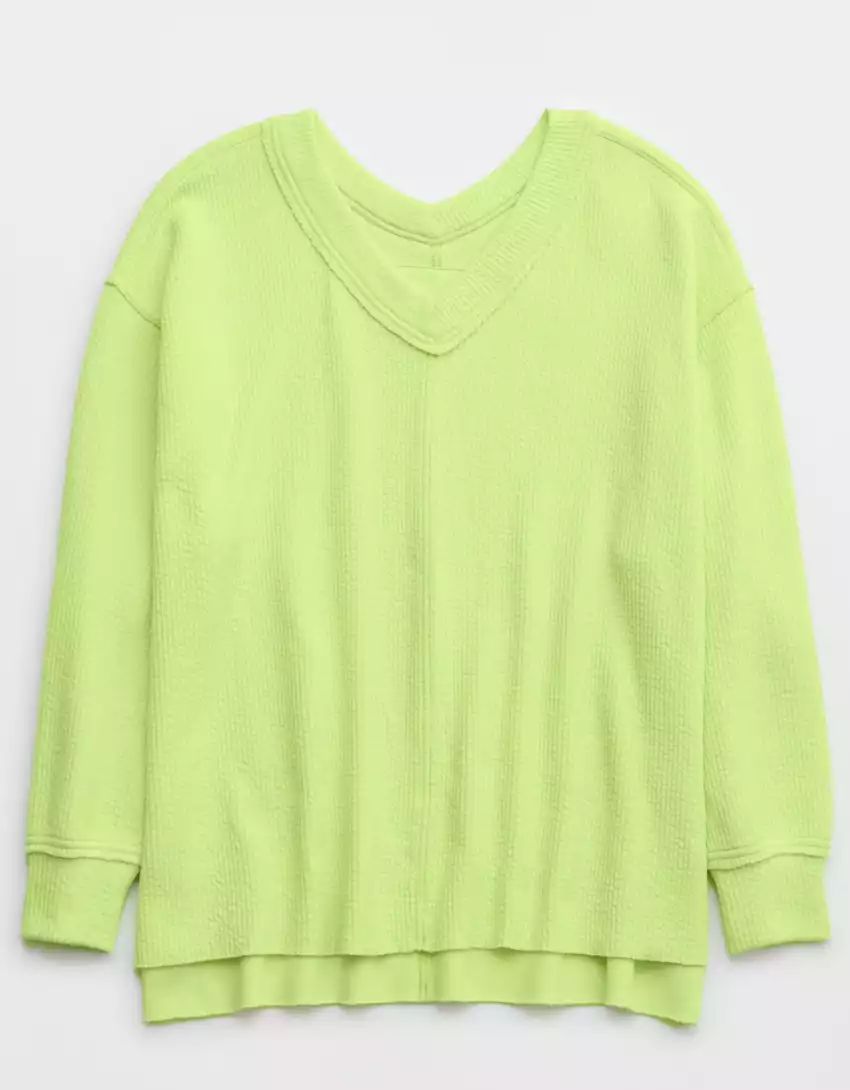 Aerie Wonder Textured V-Neck Sweatshirt | Aerie