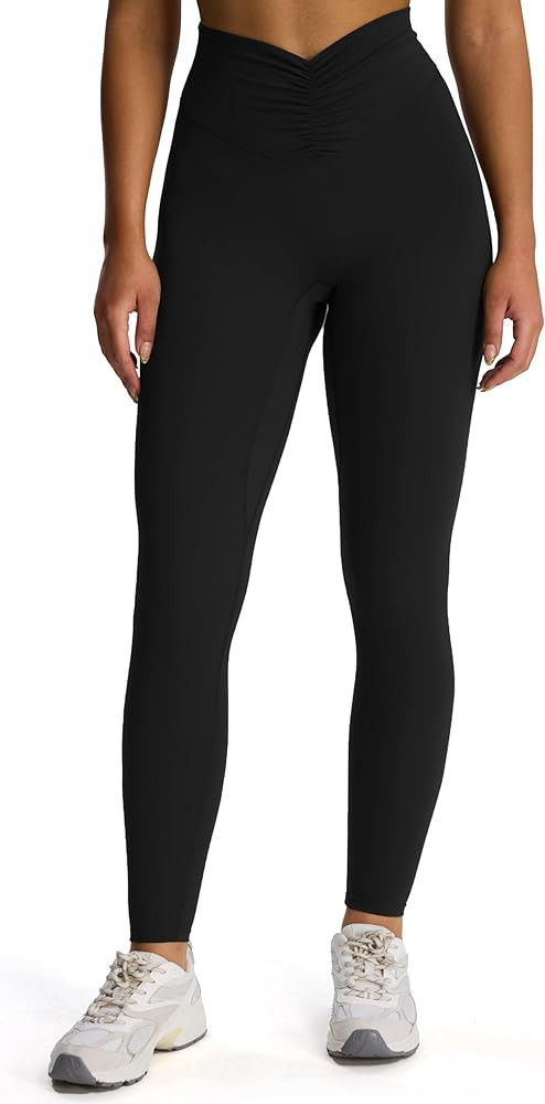 Aoxjox High Waisted Workout Leggings for Women Hidden Scrunch V Waist Front Illusion Ruched Athle... | Amazon (US)