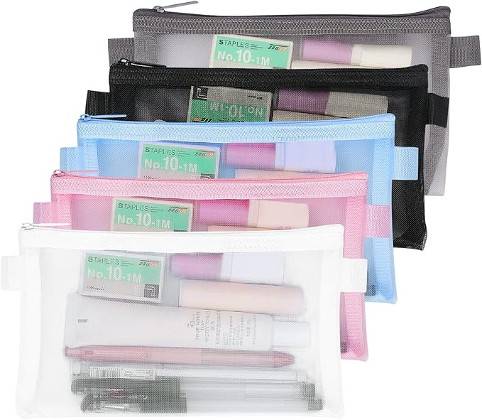 Classycoo Mesh Pen Bag 5 PCS Zipper Mesh Pencil Bags Multifunctional Makeup Bag | Amazon (US)