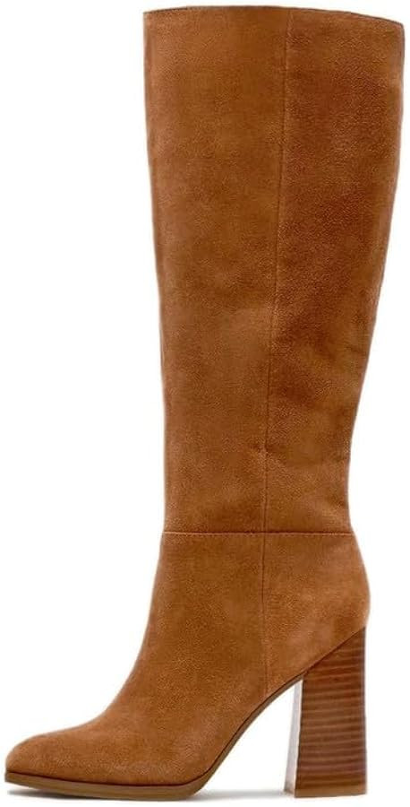 Erocalli Knee High Fall Faux Suede Tall Long Boots Wide Calf Chunky Block High Heel Fashion Boot ... | Amazon (US)