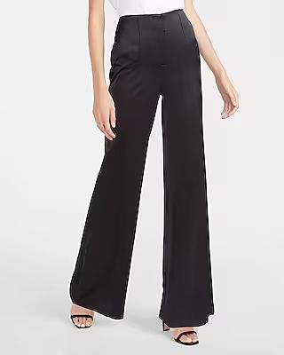 High Waisted Satin Seamed Wide Leg Pant | Express