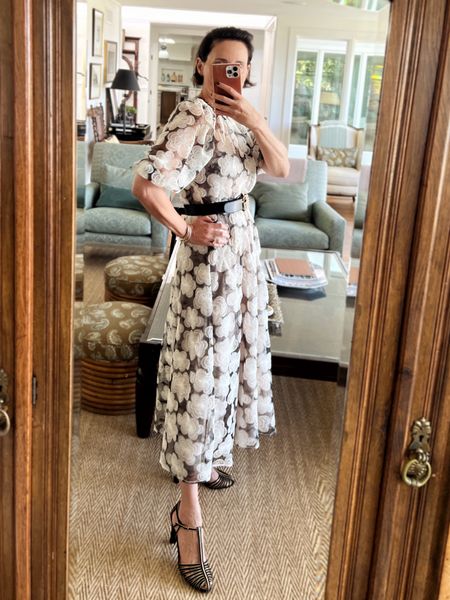 One of the loveliest dresses I’ve tried recently. From @lelarose, a designer whose work I love. The detail and intricacies in each flower is beyond. Scroll through for a close up. 
🖤⠀⠀⠀⠀⠀⠀⠀⠀⠀
I’m wearing the dress with gold and black suede T-strap @chanelofficial sandals. I added a belt for definition at the waist but think a grosgrain or satin ribbon would do the trick. Although I love the idea of pearls on the belt, I’d prefer a non logo with this dress. Link to dress in today’s story.
🖤⠀⠀⠀⠀⠀⠀⠀⠀⠀
To see all of the dresses in this week long try on, go to Stories Highlight “DRESSES “.
.
#dresses #eventdressing #occasion #weddingguest 

#LTKHoliday #LTKstyletip #LTKSeasonal