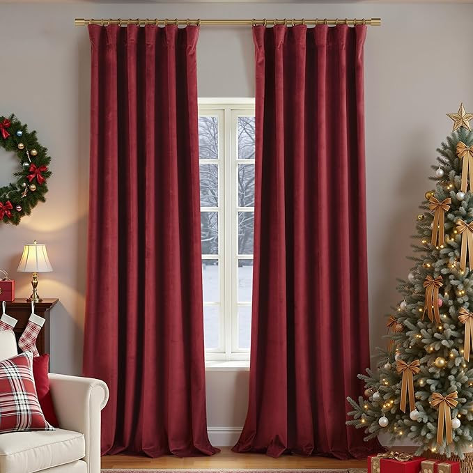 Burgundy Velvet Curtains for Living Room,Cortinas Rojas Navideñas Para Sala Vintage Christmas Ma... | Amazon (US)