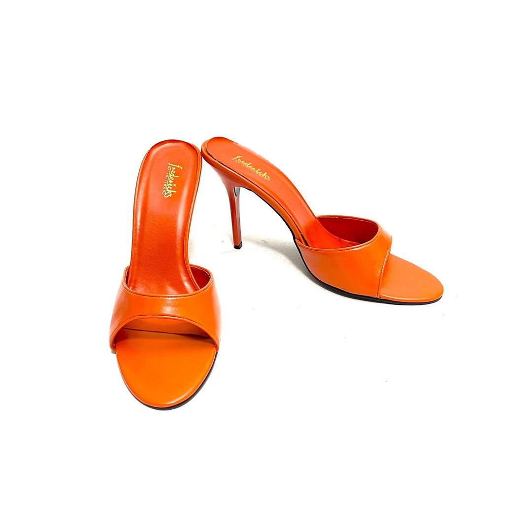 Vintage 1990s Deadstock Polly Style Heels // Orange Vegan Leather Step in Stilettos by Frederick'... | Etsy (US)
