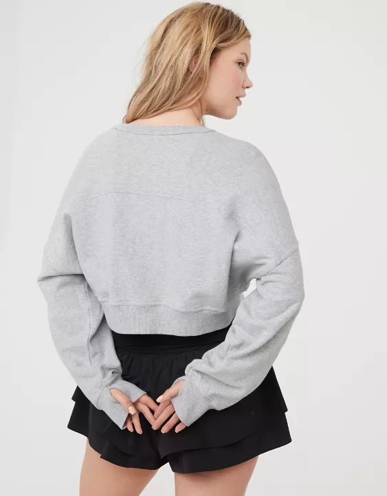 OFFLINE By Aerie Throwback Snap Fleece Crewneck Sweatshirt | Aerie