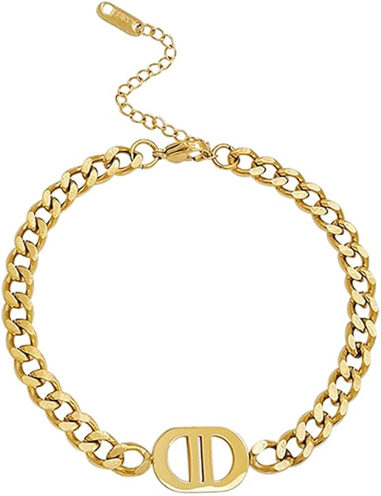 Bracelets for Women, 18K Gold Plated Dainty Solid Cuban Chain Bangles Bracelets for Women and Teen G | Amazon (US)