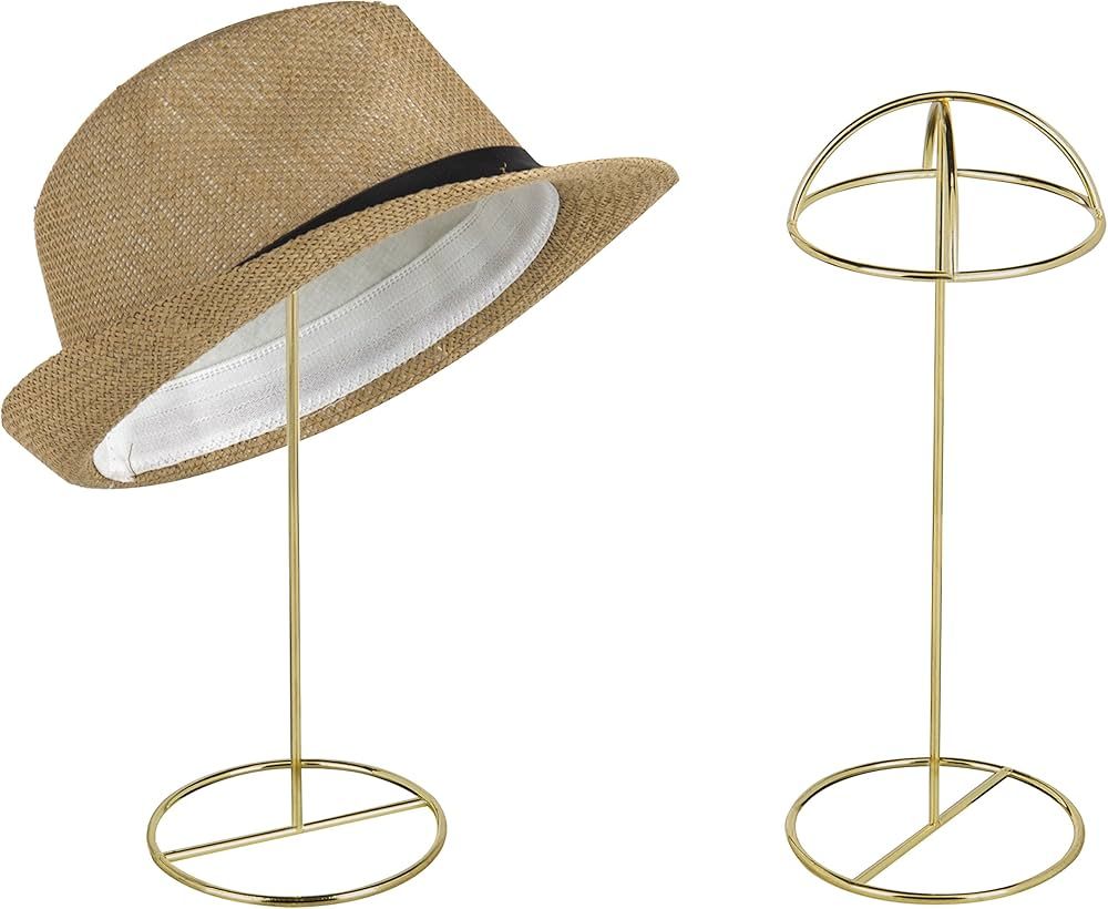 MyGift 14-Inch Brass-Tone Wire Tabletop Hat Stands, Set of 2 | Amazon (US)