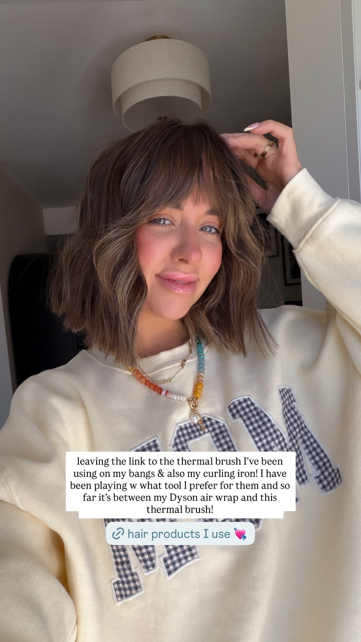 leaving the link to the thermal brush I’ve been using on my bangs & also my curling iron! I have been playing w what tool I prefer for them and so far it’s between my Dyson air wrap and this thermal brush!  @shopmy @amika @t3micro