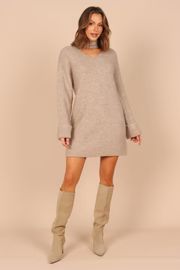 Cosette High Neck Mini Knit Dress - Taupe | Petal & Pup (US)