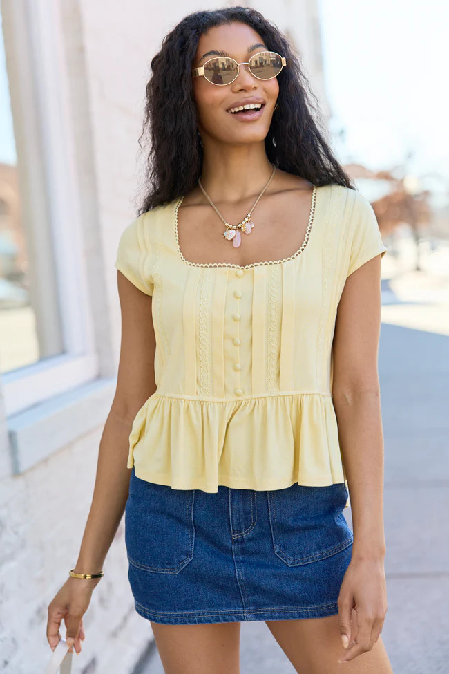 Ellison Yellow Buttoned Babydoll Top FINAL SALE | Pink Lily