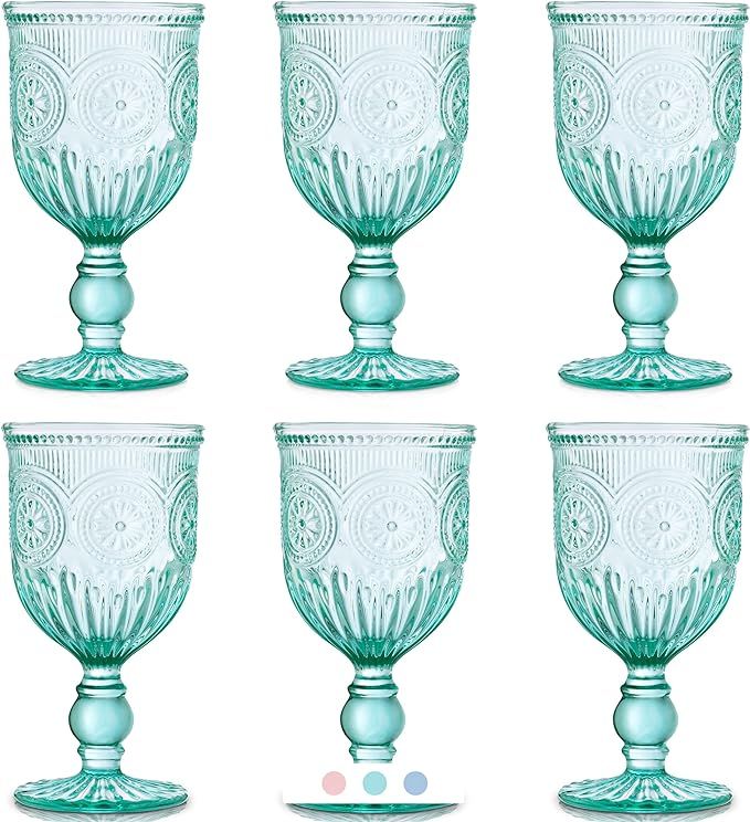 Green Glassware set of 6 green wine glasses in blue pink or green colored wine glasses or glass g... | Amazon (US)
