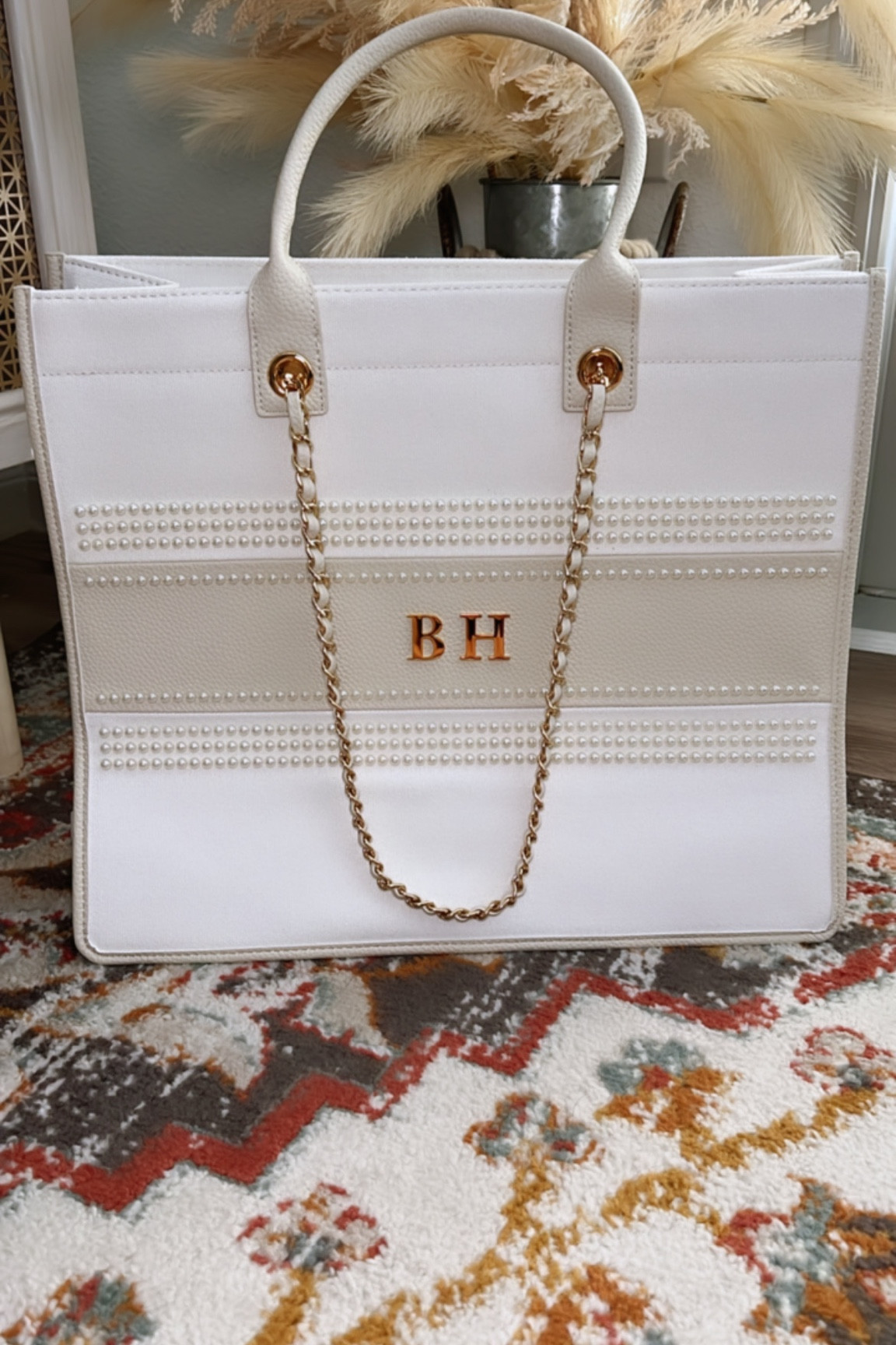 Large Pearl Canvas Resort Tote Bag