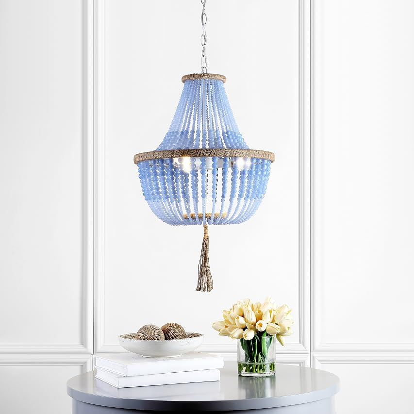 Safavieh LIT4477A Collection Lush Kristi 3 Light 16.5" Beaded Pendant, Blue | Amazon (US)