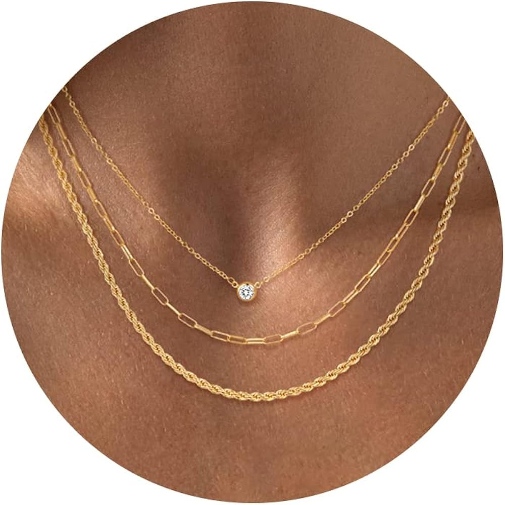 CHESKY Layered Necklaces for Women, 14K Gold Plated Chain Necklace Women Trendy Cuban Link Paperc... | Amazon (US)